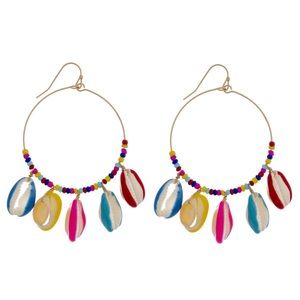 Long baroque pearl earrings multicolored beads.